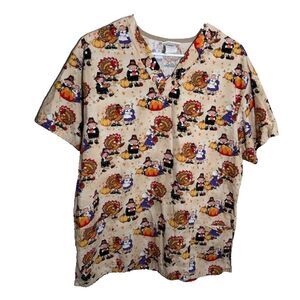 Apple Life T-Shirt Women's Medium Thanksgiving Short Sleeve Scrub Top